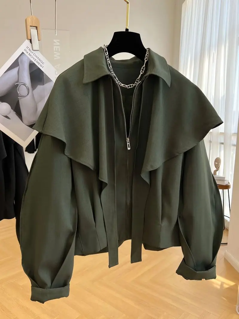 Design Sense Casual Short Cape Jacket Women\'s 2023 Spring And Autumn Jacket Fashion Loose Collar Top