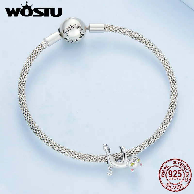 WOSTU 925 Sterling Silver Cute Pet Charms Bulldog Beads Lovely Bradypod Cat Friends Fit Original Bracelet Bangle DIY Jewelry