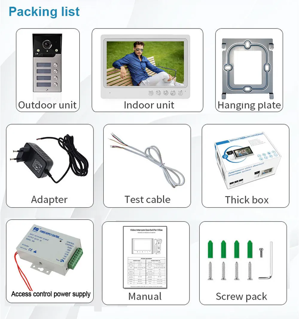 Monitor de 9 pulgadas para puerta de apartamento/familia, sistema de intercomunicación para teléfono, timbre, gran angular, cámara impermeable,