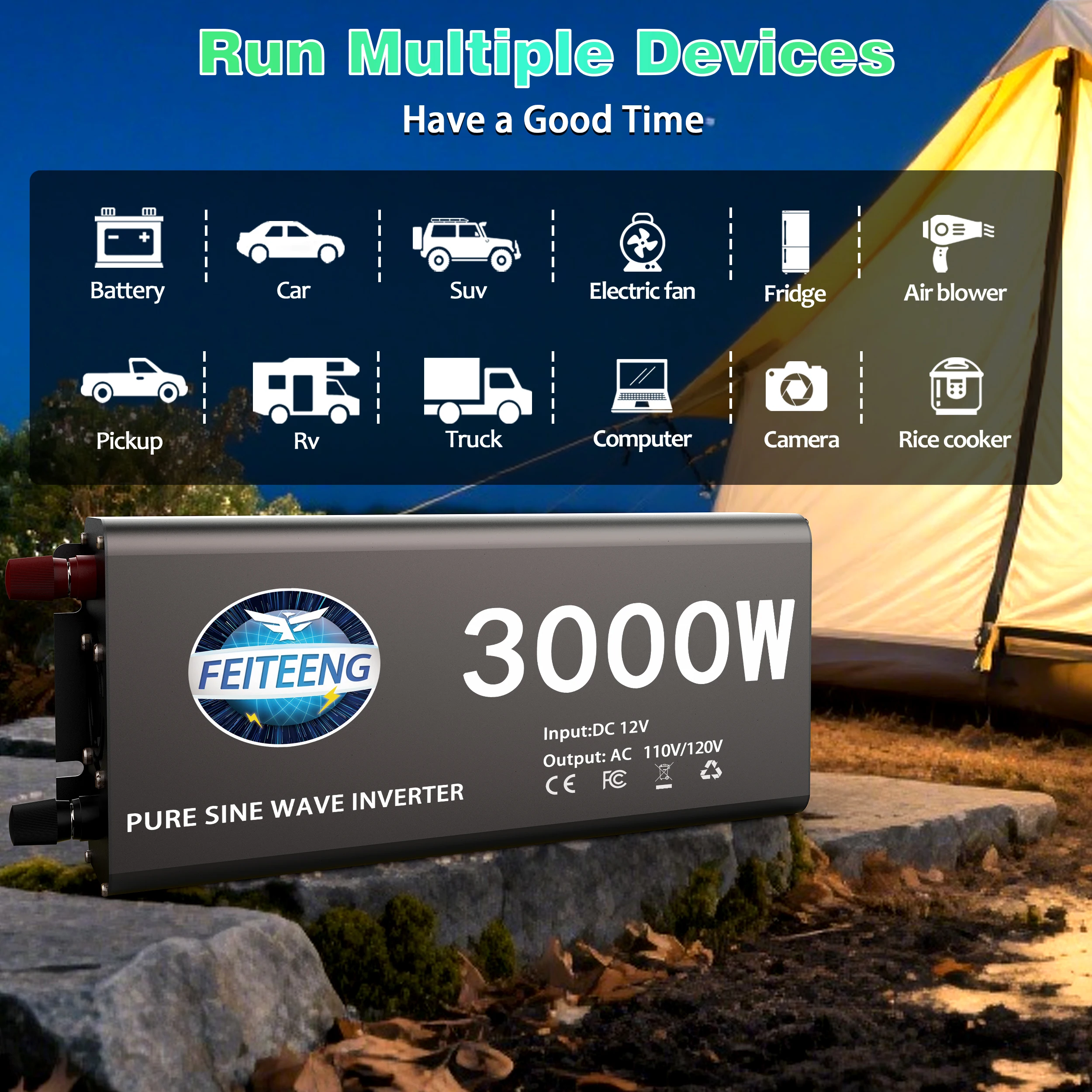 Car Electronic Accessories Power Inverter Pure Sine Wave 12V to 110V With USB Socket Car USB Charger Truck Accessories