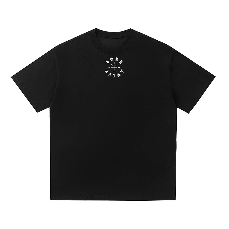 2026 High Quality Cotton Black White Loose T-Shirt Men Women Simple Small Gothic Letters Logo Saint T Shirt Casual Tee Tops