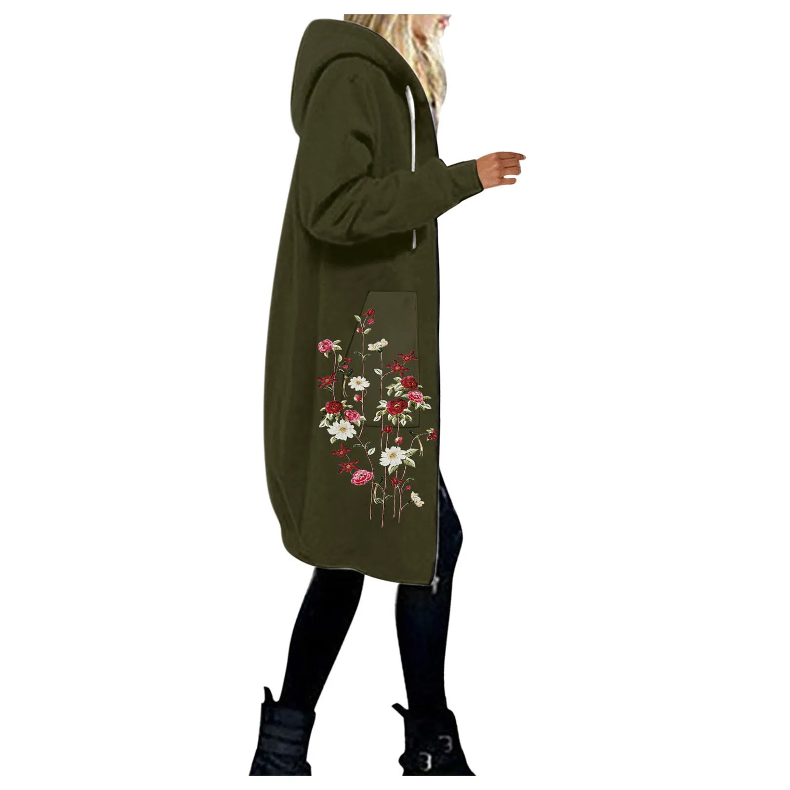 Floral Print Women Long Hoodies Jacket Oversize Loose Casual Long Sleeve Zipper Hoodie Coats Pocket Harajuku Street Sweatshirts