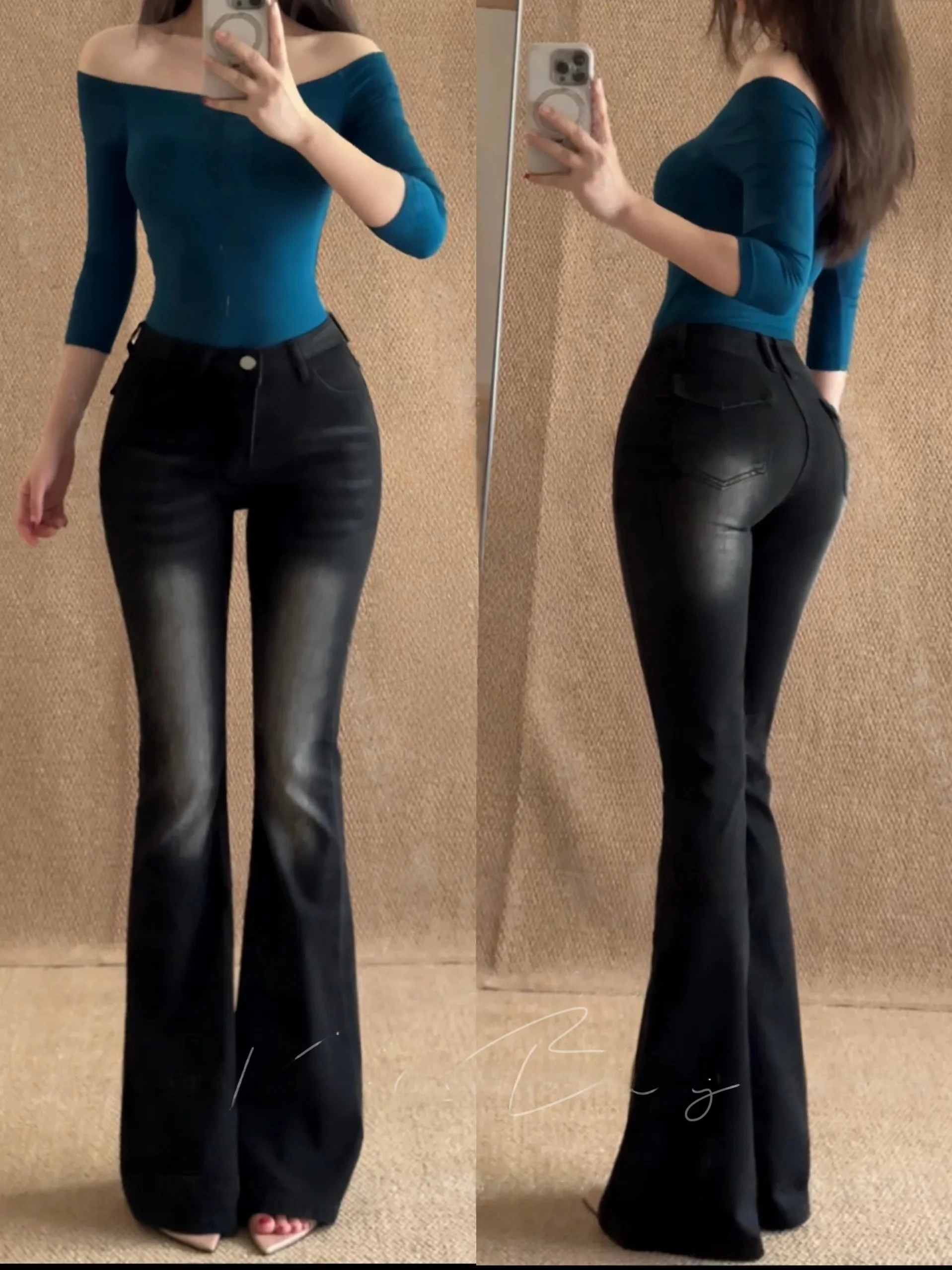 

Low Waist High Elastic Slimming Long Jeans Women's Floor-Length Washed Bleach Butt-Lifting Leg-Lengthening Straight Cut Jeans