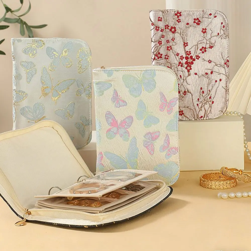 Flower Pattern Jewelry Storage Book Anti-oxidation Grid Zipper Closure Jewelry Packaging Box with Zipper Multi-layer