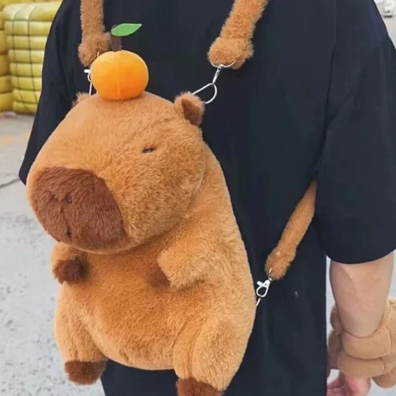 Strawberry Hat Capybara Plush Toy Simulation Turtle Backpack Capibara Stuffed Animals Capybara Comfortable Shoulder Bag