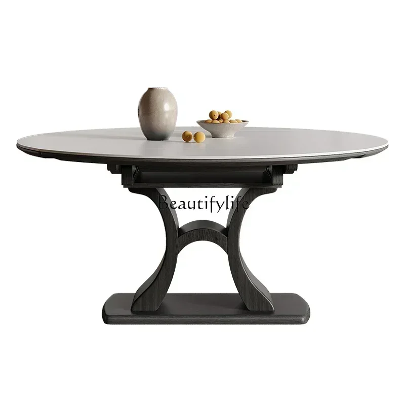 

New Arrivals Rock slab dining table light luxury household small apartment variable round table telescopic folding solid woodss
