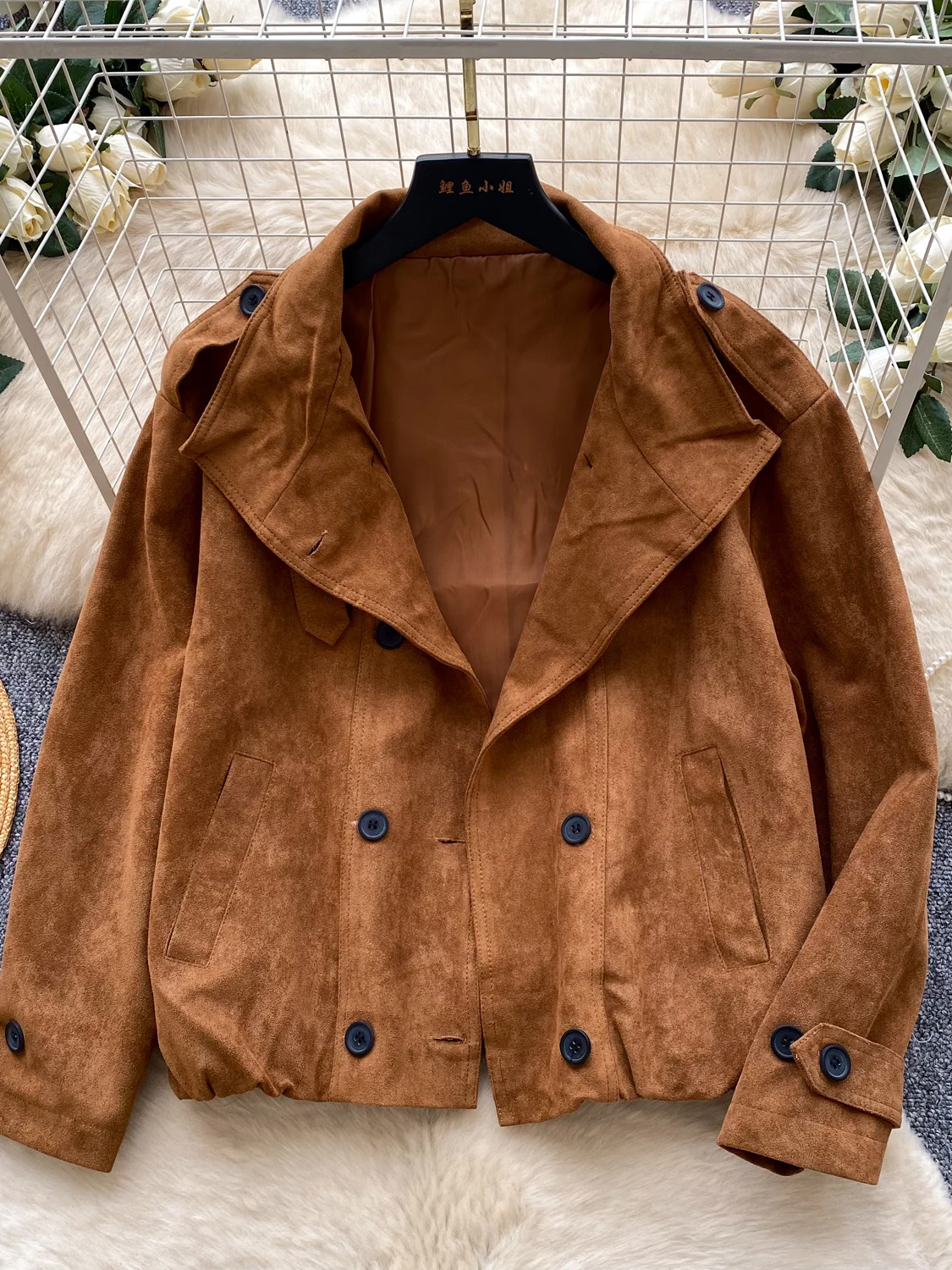 Retro Style Short Leather Jacket Women's Autumn Fashion Loose Camel Color Small Size Coat Commute Versatile Flip Collar Doubl...