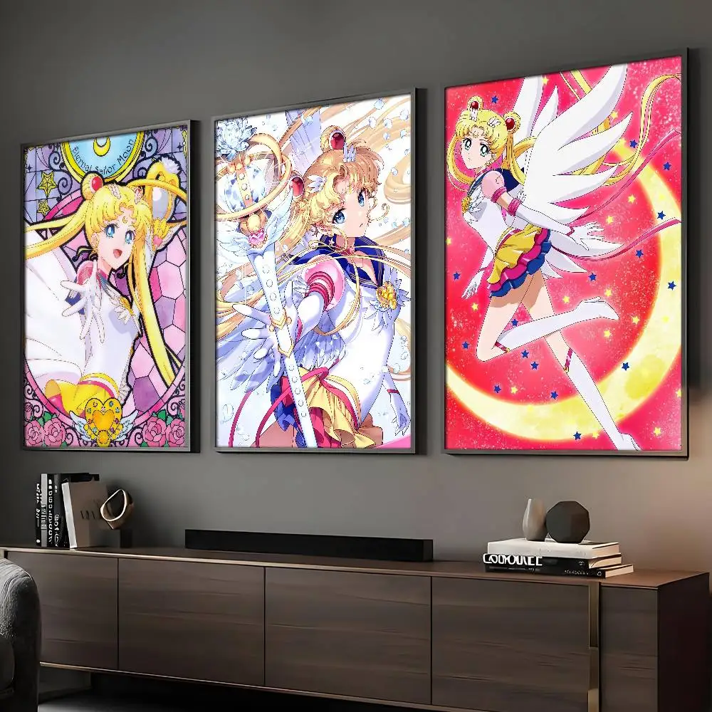 M-MoonS Anime S-SailorS Poster, klebrige Wandkunst, Druck, wasserdicht, für Zuhause, Wohnzimmer, Schlafzimmer, Bar, ästhetisches Dekor