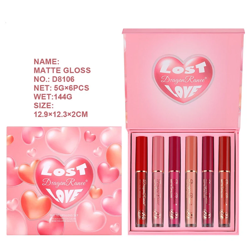 Juego de brillo de labios de 6 uds, esmalte de labios mate de terciopelo, lápiz labial resistente al agua y al sudor, lápiz labial mate antiadherente, juego de regalo navideño