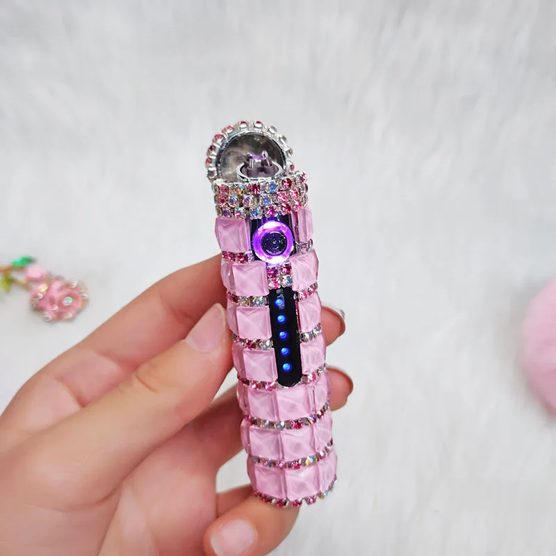 New Diamond Double Arc Lighter Personalized Creative Cylindrical Windproof Charging Lighter Cigarette Accessories Ladies Gifts