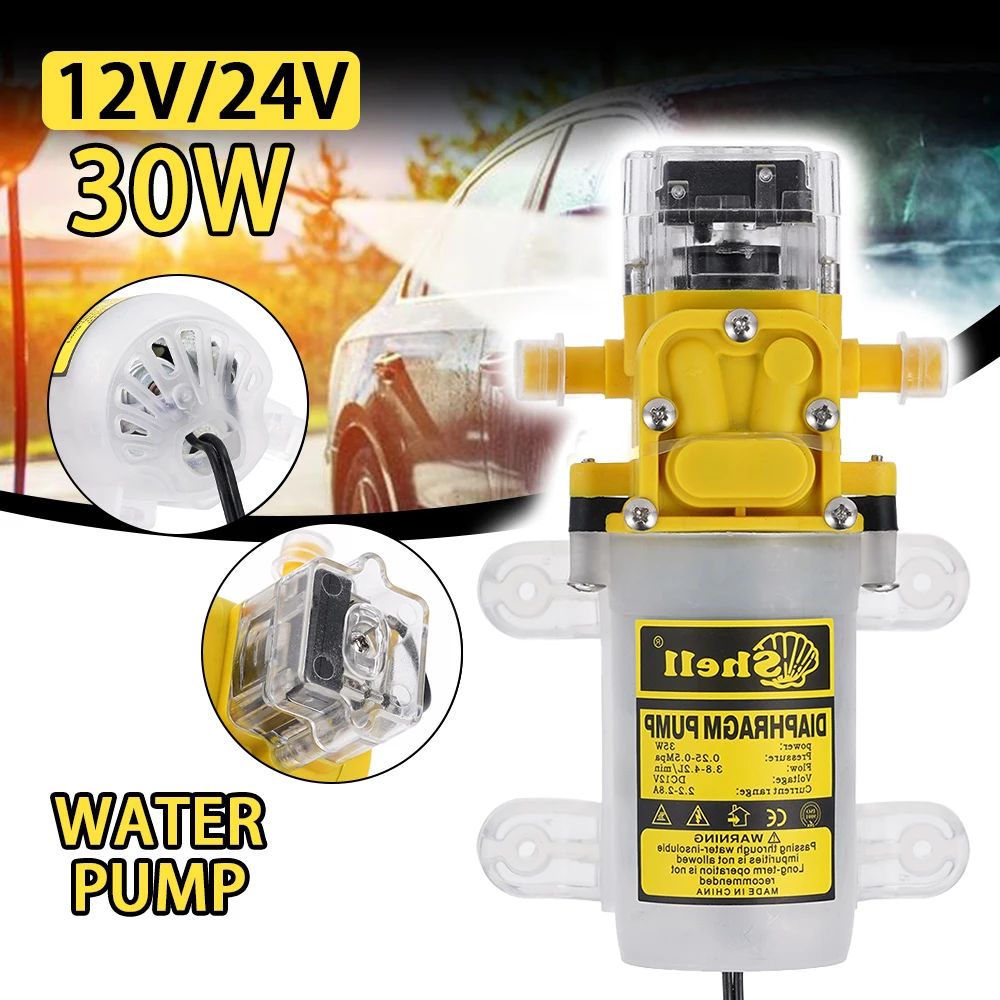 

Миниатюрный мембранный водяной насос постоянного тока 12 В/24 В, 30 Вт, мембранный самовсасывающий насос высокого давления для очистителя воды/микронасоса для автомойки