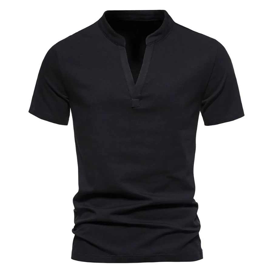 2024 Men\'s Summer Short Sleeve T Shirt Solid V Neck Casual Tops Tees Men T-Shirt Tights Man T-Shirts Fitness For Male Clothes