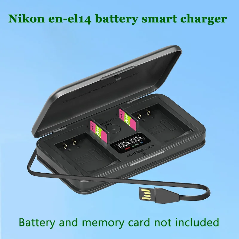 LVXUAN EN-EL14 Battery charger with card reading function, for Nikon D3100 D3200 D3300 D3400 D3500 D5100 D5200 D5300 D5500 D5600