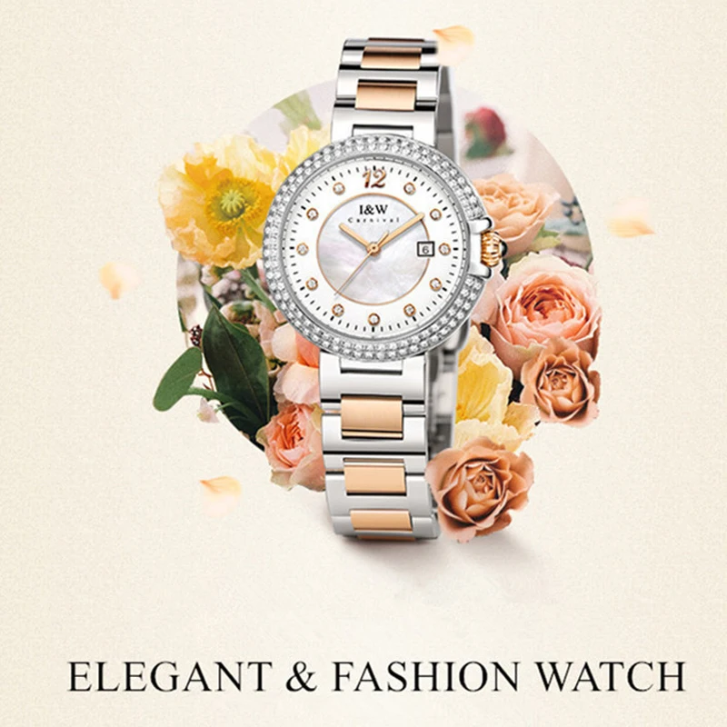 I&W CARNIVAL Luxury Brand Japan MIYOTA Quartz Women's Watches 8 MM Ultra-thin Case Sapphire Rhinestone Waterproof Clock 552L