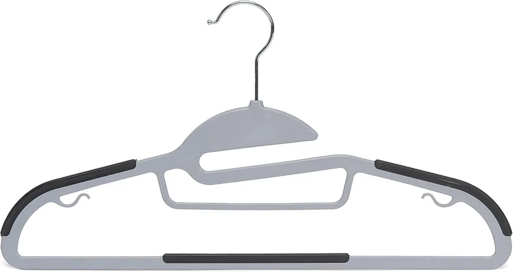 50 Pack Non-Slip Rubber Coated Plastic Hangers, Thin Space Saving Design with 360° Swivel Hook, Gray