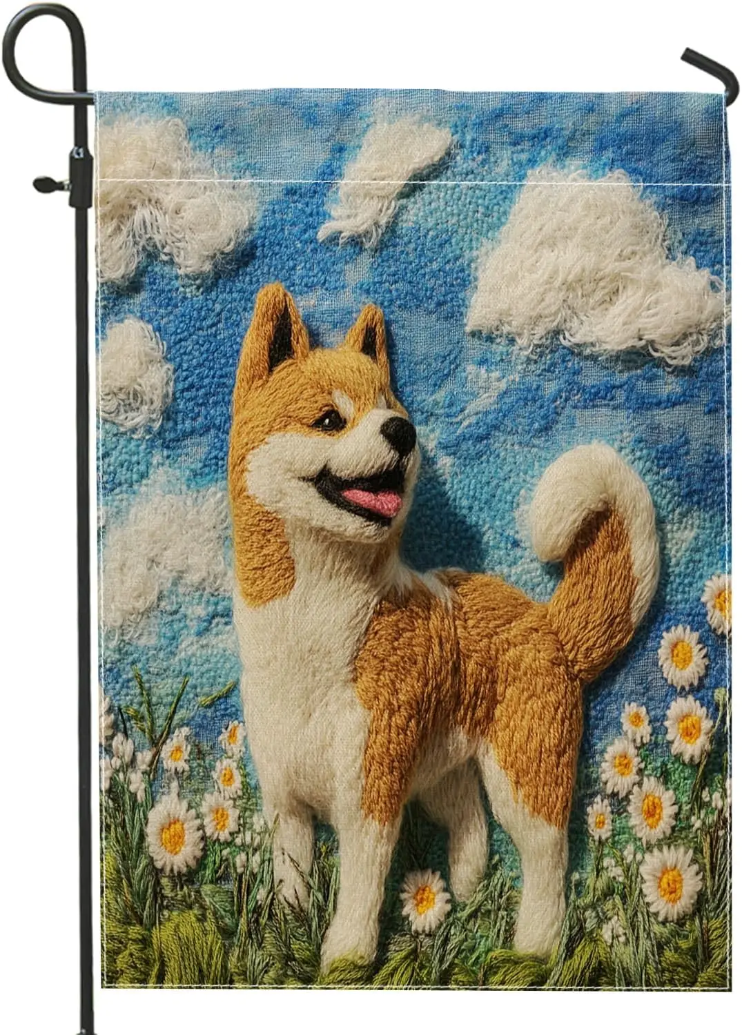 Funny Shiba Inu Dog Front Yard Backyard Burlap Vertical Garden Flags 12x18 Double Sided for Outside, Spring Daisy Flowers Ch uui