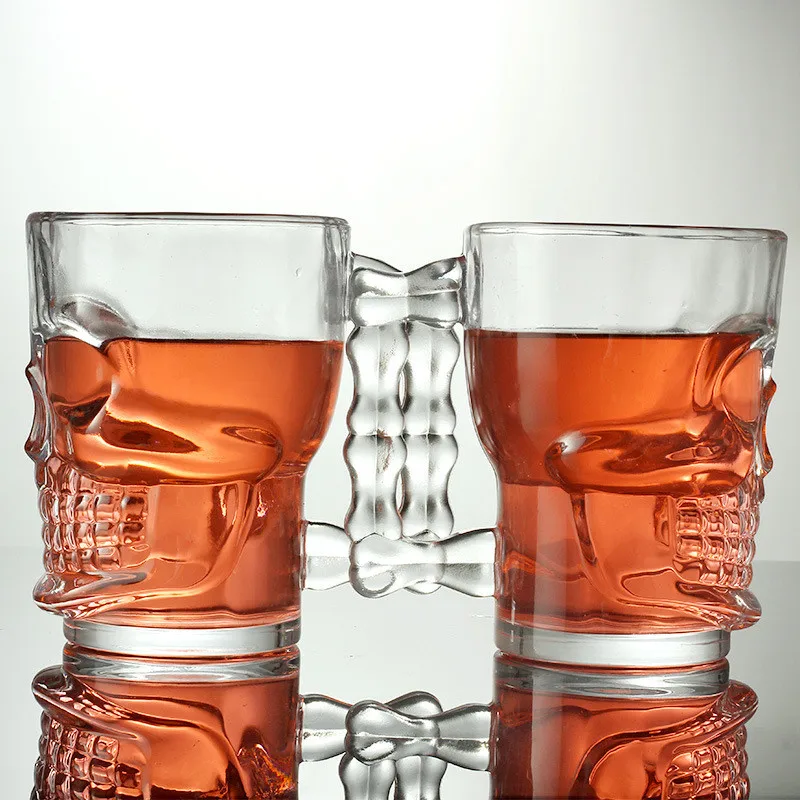 1/2Pcs Skull Glasses with Handles Coffee Mug Beer Juice Water Drinking Cups Transparent Wine Glass Large Capacity Thickening