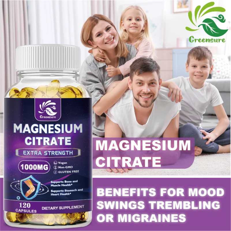 Greensure Magnesium Citrate Capsules for Muscle, Nerve, Bone and Heart Health Support, High Absorption Citric Acid Complex