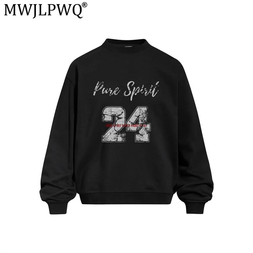 MWJLPWQ Distressed Print Crew Neck Sweatshirt Loose Casual Men's Style Spring Autumn Wear American Street Fashion Tops 21029