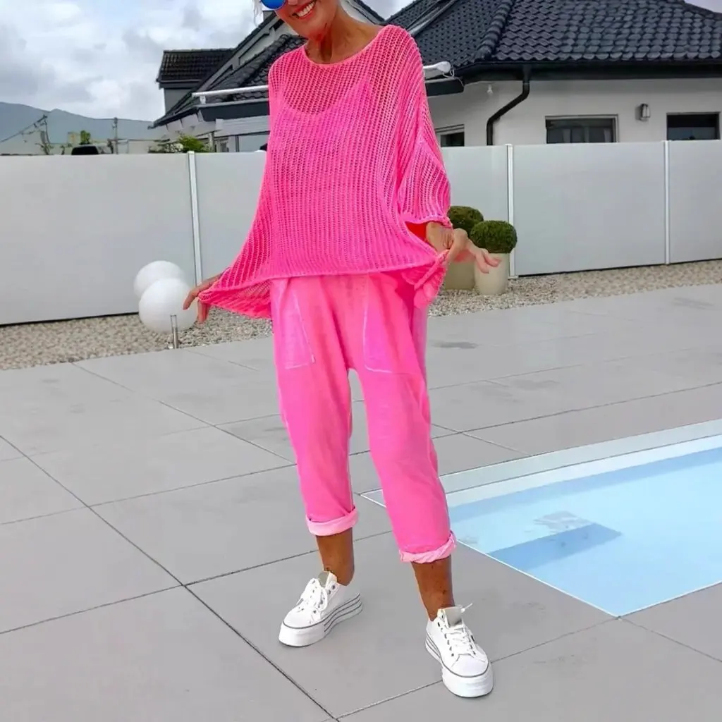 

Женский повседневный свободный комбинезон с буквенным принтом и карманами. Вязаный комплект из двух предметов в европейском и американском стиле.