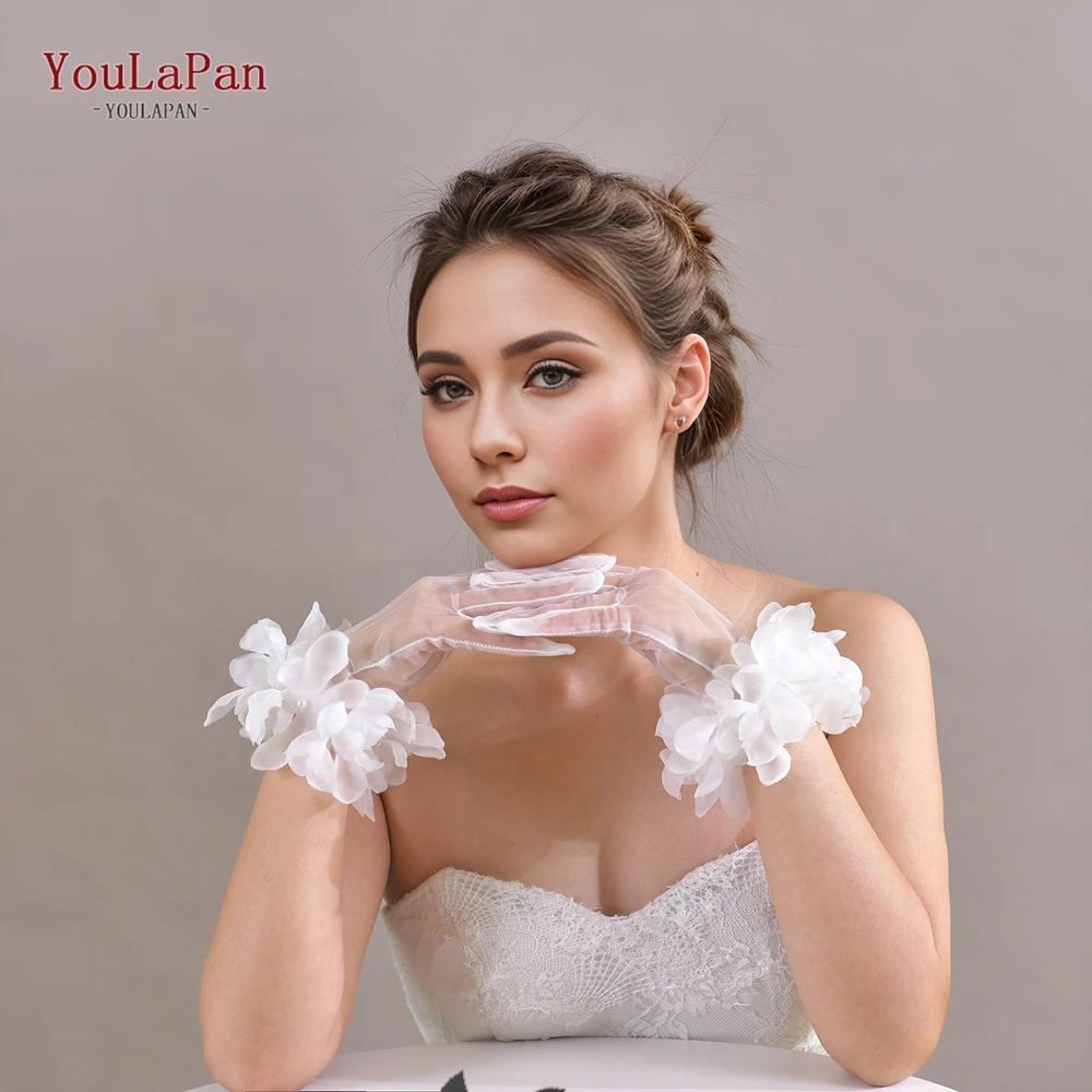 

YouLaPan T37 Thin Breathable Mesh Gloves Solid Color Organza Pearl Flower Wedding Gloves Suitable For Dinner Dance Performance
