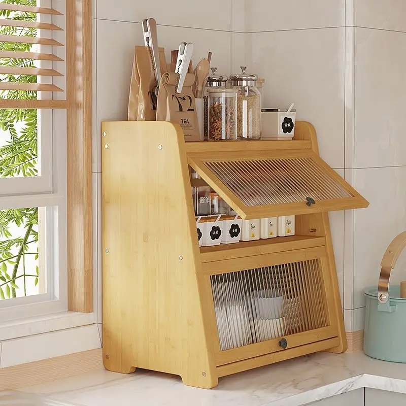 Home Kitchen Desktop Storage Cabinet Coffee Cup Tableside Cabinet Multi Layer Storage Dustproof Storage Holders & Racks