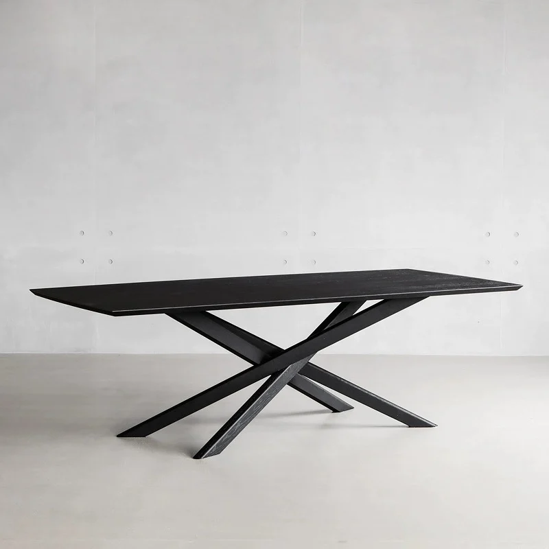

Nordic solid wood designer dining table black minimalist desk modern minimalist desk conference table creative long table