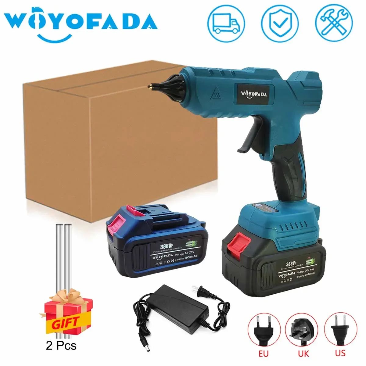 WOYOFADA Electric Hot Melt Glue Gun Cordless Electric Glue Grab 11mm Glue Stick Hot Melt Welding Air Gun for Makita 18V Battery