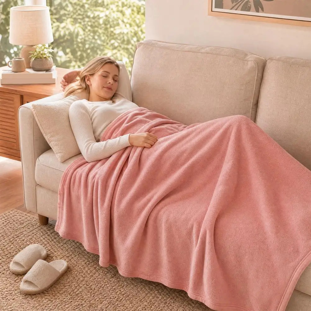 Home Decor Throw Blanket Lightweight Foldable Nap Blanket Soft Double-sided Velvet Shawl Wrap Fuzzy Warm Blanket for Office