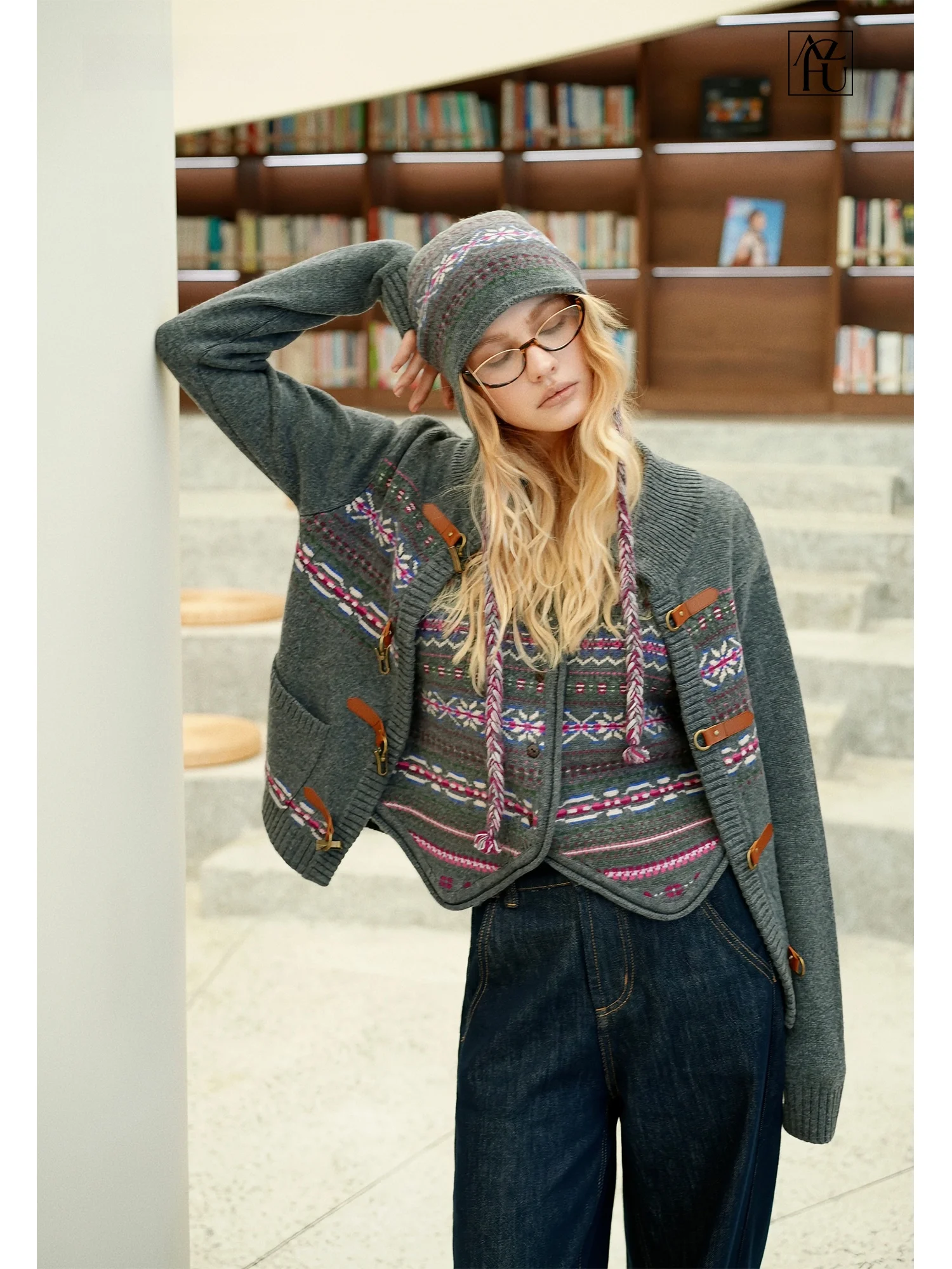 

Комплект AZHU: Свитер и жилет из 100% шерсти с узором Fair Isle и цветовыми блоками, ранняя осень, женская модная шерстяная вязаная одежда