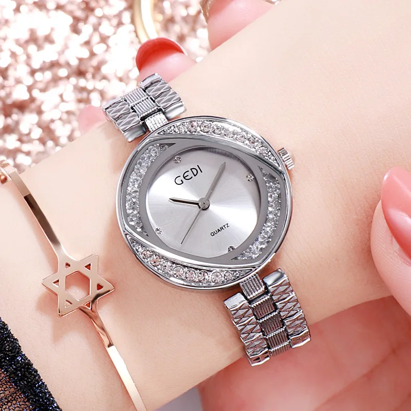 GEDI Fashion Women Quartz  Watch Steel StrapUltra-thin Student Wristwatch  Waterproof Diamond Dial Holiday Gift Reloj Hombre