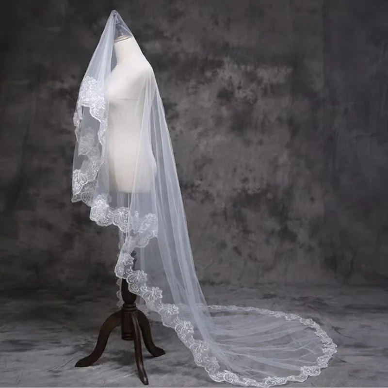 Tocado de novia de cola larga, accesorios de vestido de novia principal, moda de súper Hada, tocado de encaje corto blanco, novedad de 2024