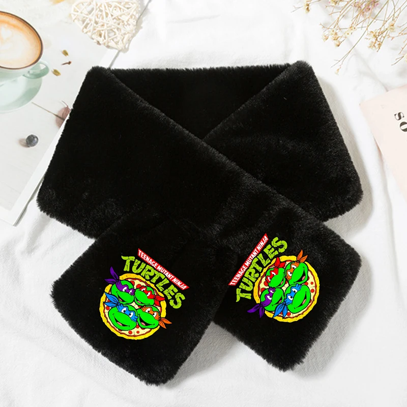 Teenage Mutant Ninja Turtles Scarf Winter Warm Imitation Rabbit Fur Cross Scarves Soft Boy Outdoor Neck Snood Birthday Xmas Gift