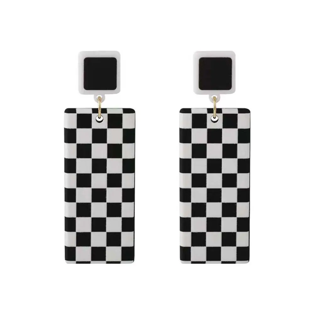Jewelry Black White Plaid Lattice Pattern Checkerboard Square Ear Studs Checkerboard Earrings Dangle Earrings Women Earrings