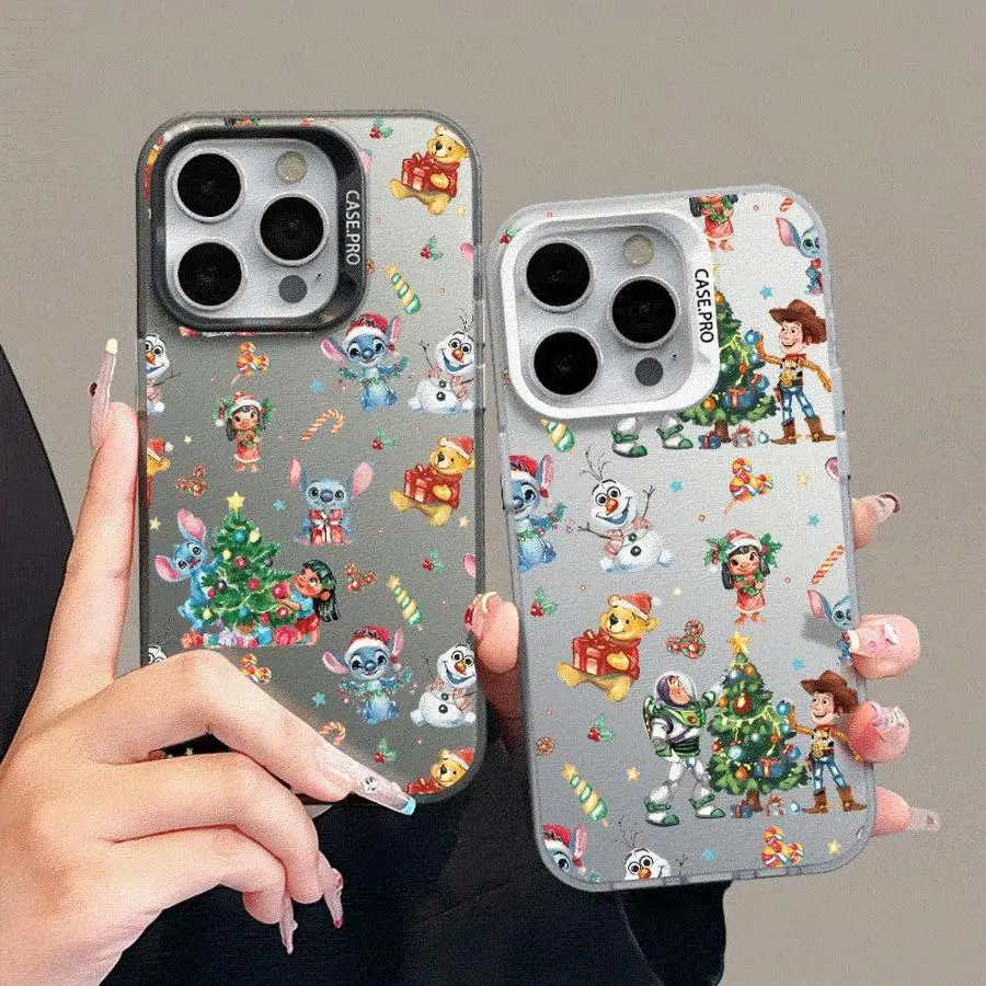 Colored Silver Case for Apple iPhone 11 13 15 Pro Max 12 14  XR X XS Shockproof Shell Phone Cover Disney Stitch Winnie Christmas image 3