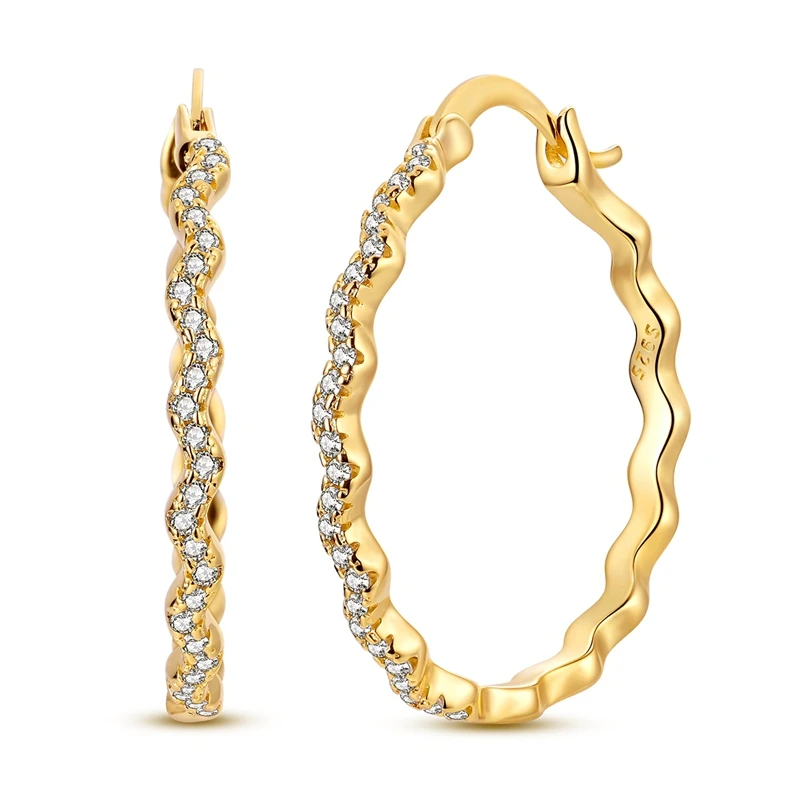 925 Sterling Silver Golden Wave Pattern Stud Earrings for Women Girl Ear Studs Fine Jewelry Fashion Luxury Anniversary