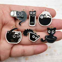 10pcs Cat Charm for Jewelry Making Enamel Necklace Keychain Phone Pendant Diy Accessories Alloy Metal Gold Plated