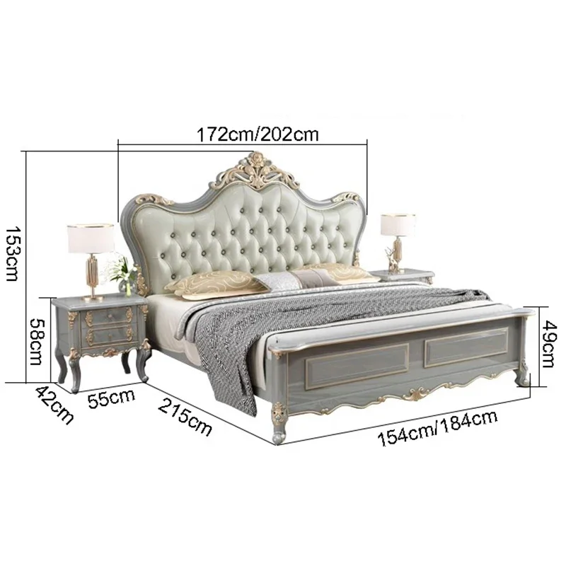 Vintage Modern Bed Multifonction Nordic Unique Queen French Bed Lounge Woode Headboard Camas Matrimonial Bedroom Furniture