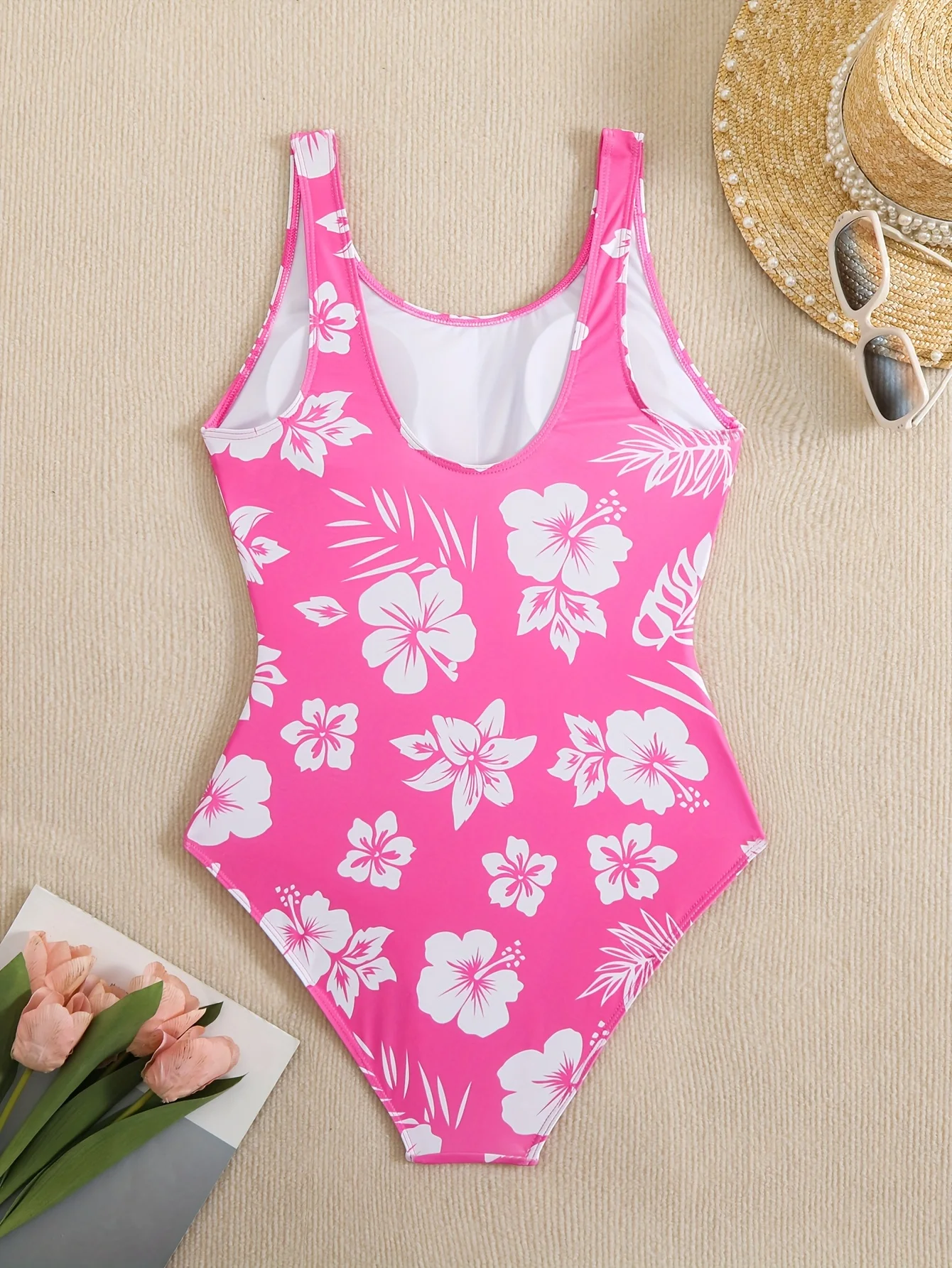 Women's Elegant Floral Print One-Piece Swimsuit  Vibrant Pink Floral Pattern - Perfect for Beach or Pool Beachwear for Women