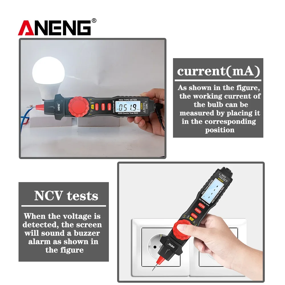 ANENG A3004 Pen Type Digital Multimeter 4000 Counts No-Contact AC/DC Voltage Resistance Capacitance Diode Continuity Test Meter