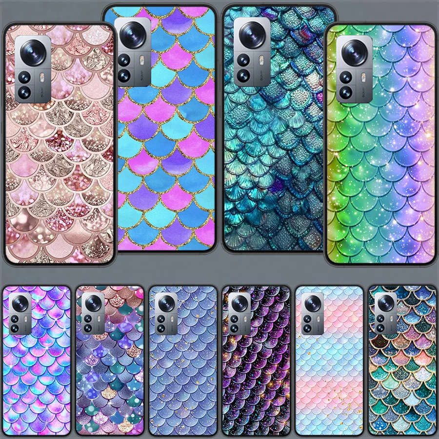 Fish Scale Pattern Mermaid Phone Case For Xiaomi Poco X6 X5 Pro 5G X4 F4 GT X3 F6 M5 M5S M4 M3 F5 F3 F2 F1 Mi Note 10 Lite Cove