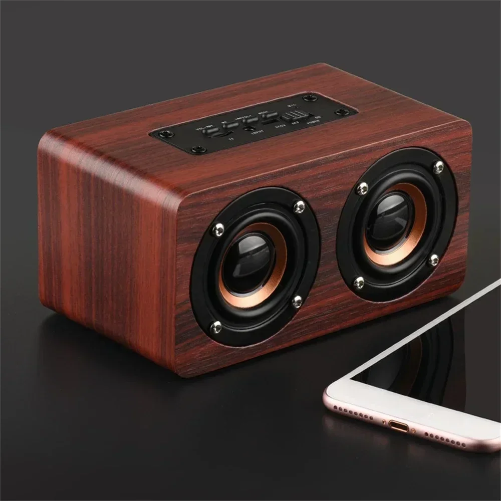 

Wooden Speaker Dual Horn Wireless Subwoofer Box For SmartphonesBluetooth Speakers 10WTF Card 3.5mm Aux Mode Portable Sound