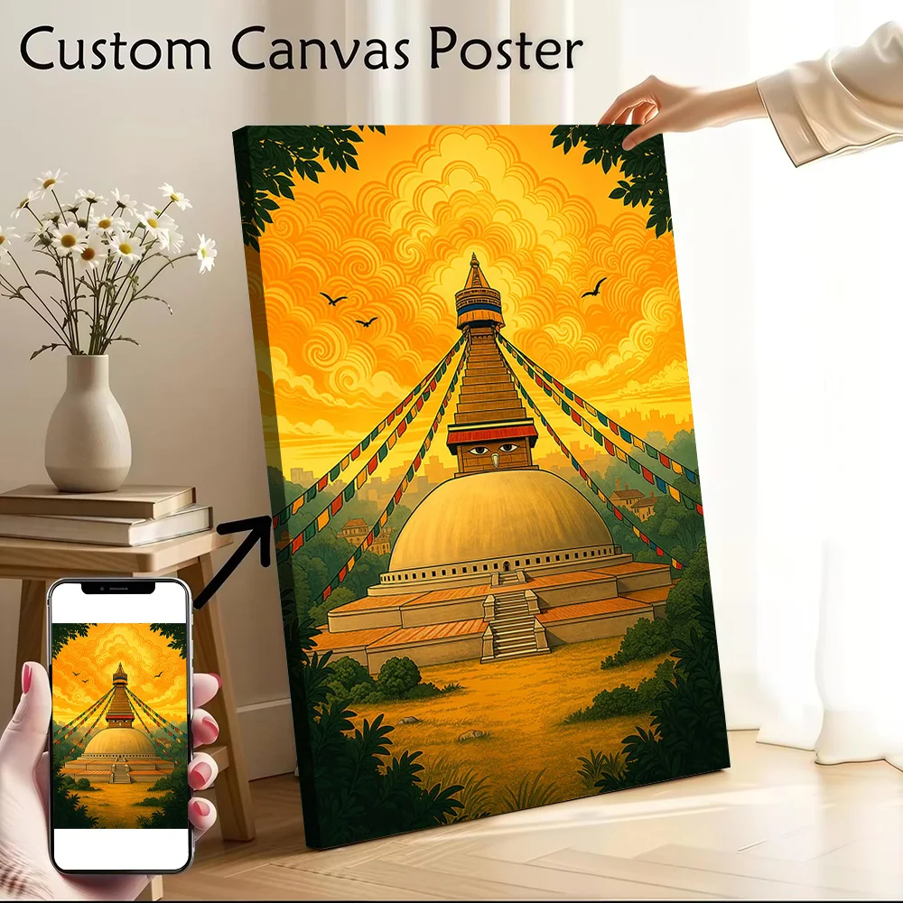 Boudhanath Stupa in Kathmandu Canvas Poster Wall Art Customizable High Quality Printed Picture for Personalized Painting Bedroom