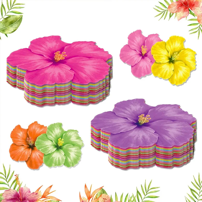 

8 Colors Paper Quality Disposable Placemats Hibiscus Flowers Table Tablecloths Hawaiian ColorfulMats Paper Tabletop Decoration