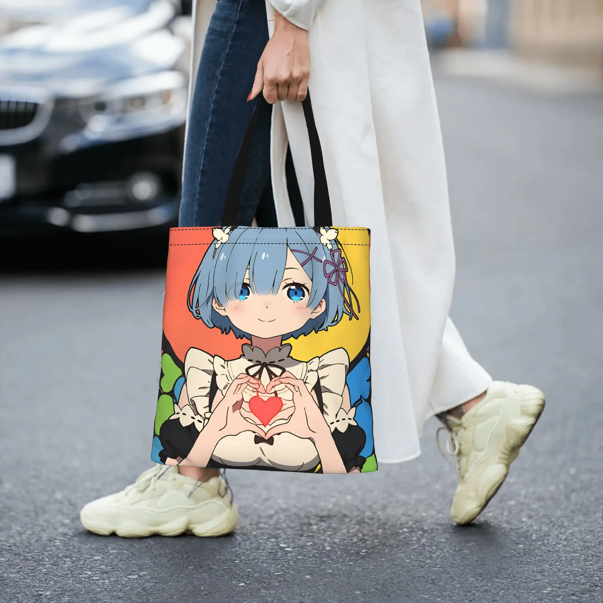 Customized Re ZERO Anime Rem Women's Bag Shopping Bag Reusable Double Sided Canvas Tote Bag Shoulder  Handbag Its bags