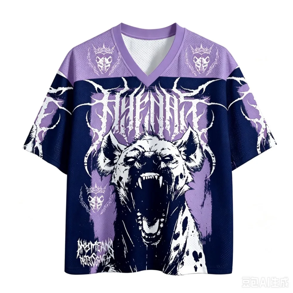 Harajuku Howling Hyena 3D-gedrucktes Sport-T-Shirt mit V-Ausschnitt für Männer, schnelltrocknend, atmungsaktiv, für Outdoor, Streetwear, Freizeitkleidung, Eltern-Kind-Bekleidung – Detail 5