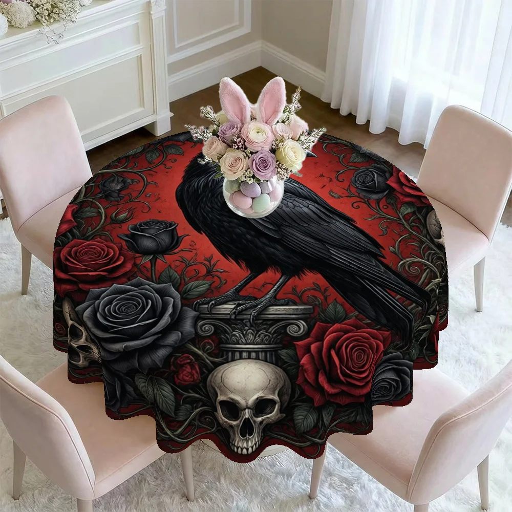One piece of 2D tablecloth, Halloween-themed Gothic style tablecloth, decorated with black crows.