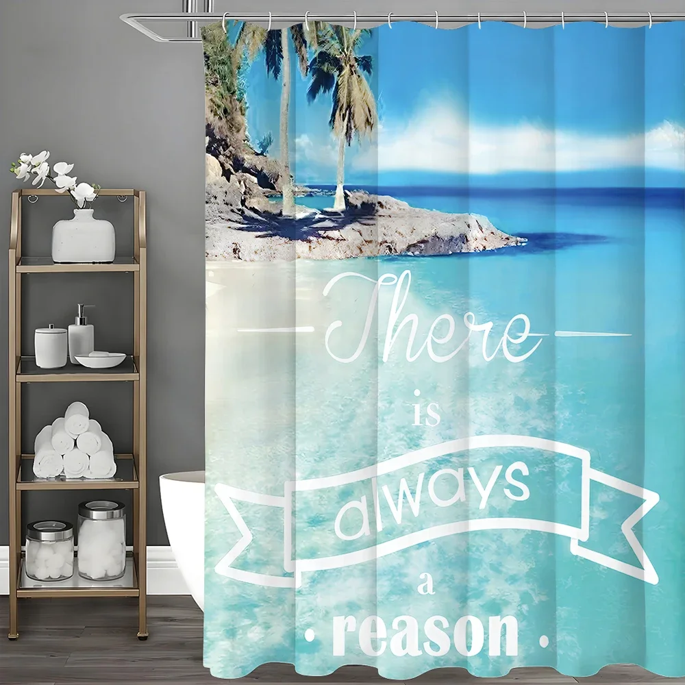 Ocean Beach Coco con hay despierta un texto de motivo Cortina de ducha, Cortina de ducha decorativa para baño, Cortina de ducha impermeable