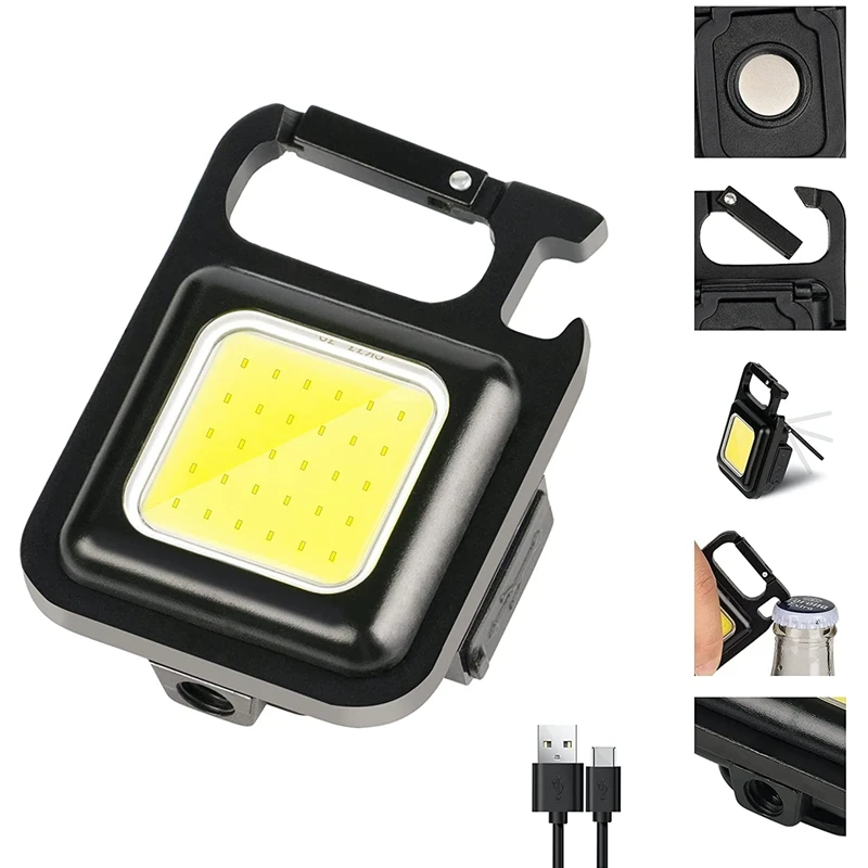 HOT! COB Flashlight,500Lumen Bright Rechargeable Keychain Mini Flashlight 3 Light Mode With Bottle Opener For Fishing,Camping
