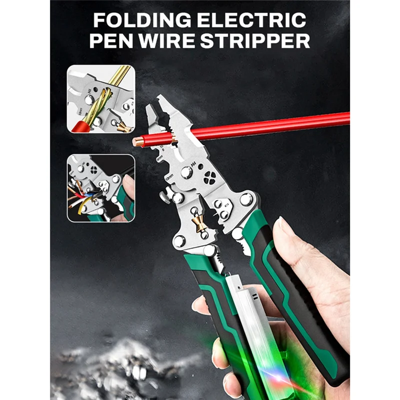 

ABJI-Stripping Pliers Fast Splitter Foldable Wire Strippers Voltage Testing Multi-Functional Electrician Cable Scissors